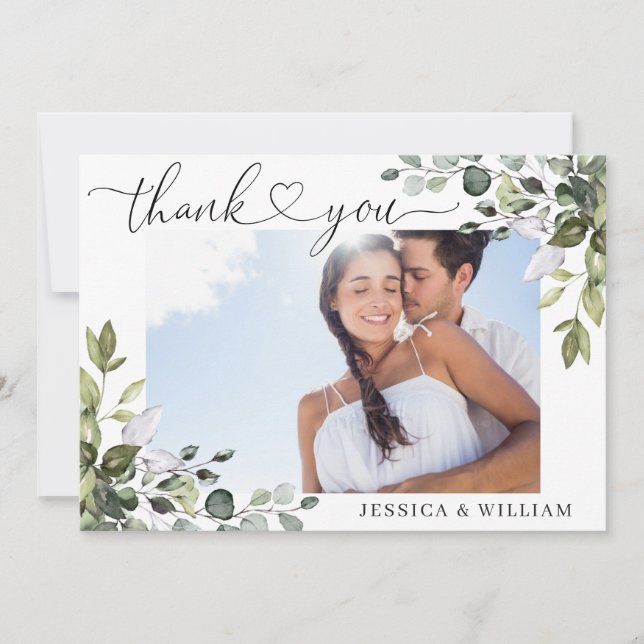 Elegant Watercolor Eucalyptus Greenery PHOTO Tack Kort (Framsida)