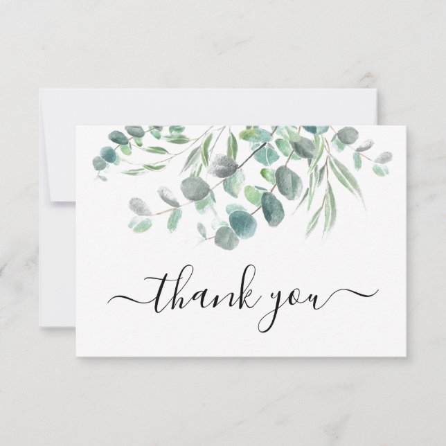 Elegant Watercolor Eucalyptus Greenery Script Tack Kort (Framsida)