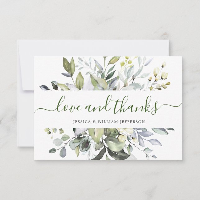 Elegant Watercolor Eucalyptus Greenery Tack Kort (Framsida)