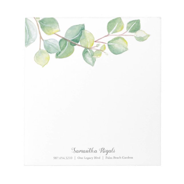 Elegant Watercolor Eucalyptus Löv Anteckningsblock (Framsida)