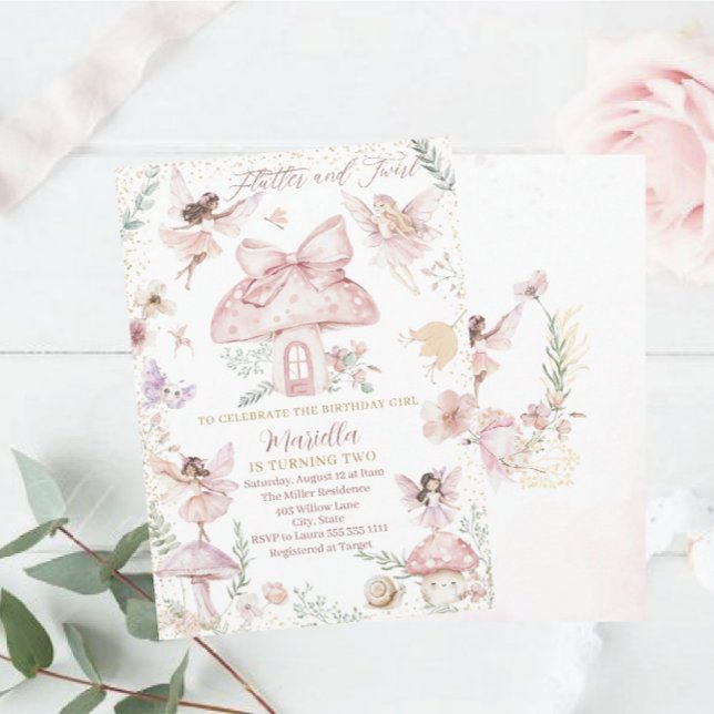 Elegant Watercolor Fairy blir två födelsedagar Inbjudningar (Skapare uppladdad)