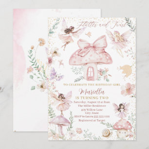Elegant Watercolor Fairy blir två födelsedagar Inbjudningar