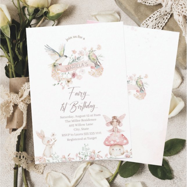 Elegant Watercolor Fairy First Birthday Baby Show Inbjudningar (Skapare uppladdad)