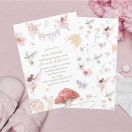 Elegant Watercolor Fairy Wildblomma Garden Baby Inbjudningar