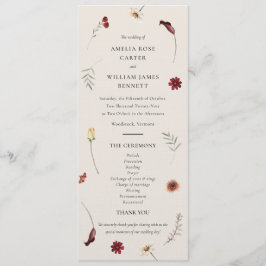 Elegant Watercolor Fall Autumn Wildblomma Bröllop Program