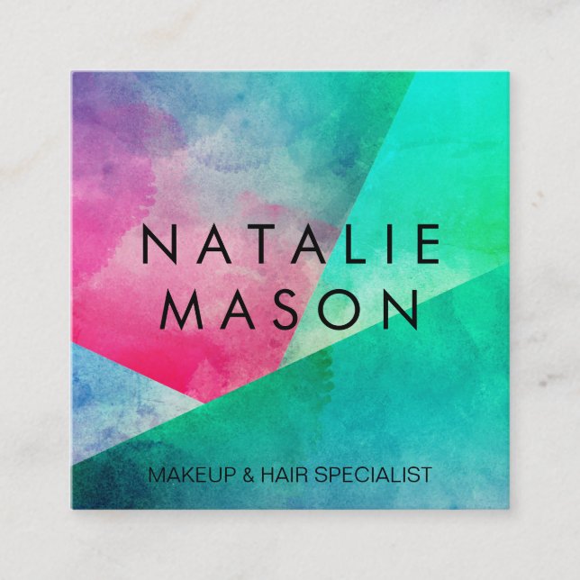 Elegant Watercolor Färg block Fyrkantigt Visitkort (Framsida)