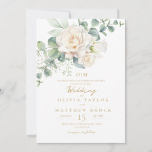 Elegant Watercolor Flora Vit ros Bröllop Inbjudningar
