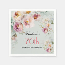 Elegant Watercolor Floral 70th Birthday Party  Pappersservett