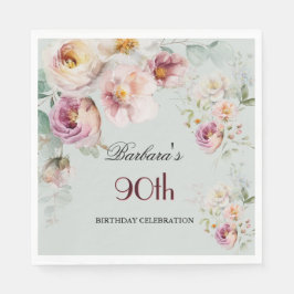 Elegant Watercolor Floral 90th Birthday Party  Pappersservett