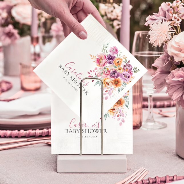 Elegant Watercolor Floral Baby Bloom Baby Shower Pappersservett (Skapare uppladdad)