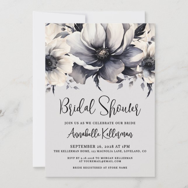 Elegant Watercolor Floral Bridal Shower Inbjudningar (Framsida)
