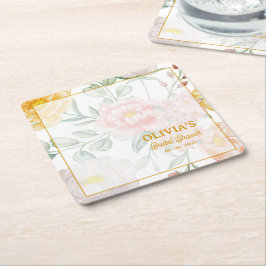 Elegant Watercolor Floral Bridal Shower Party Underlägg Papper Kvadrat