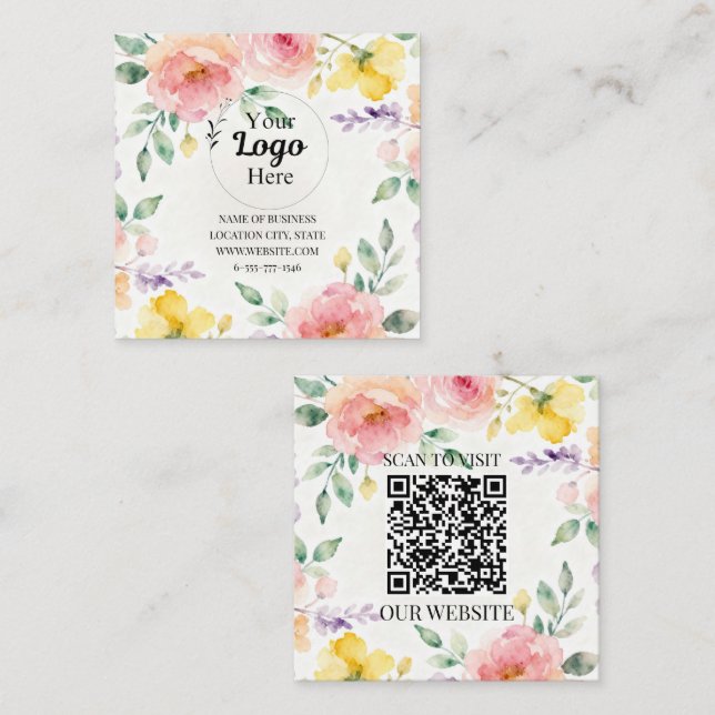 Elegant Watercolor Floral business logo Modern  (Fram/baksida)