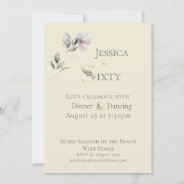 Elegant Watercolor Floral Cream 60th Birthday  Inbjudningar