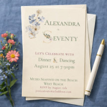 Elegant Watercolor Floral Cream 70th Birthday 