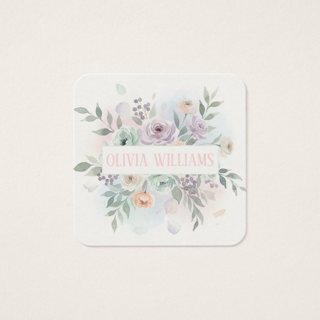 Elegant Watercolor Floral  Fyrkantigt Visitkort (Framsida)