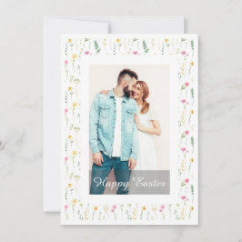 Elegant Watercolor Floral Photo Happy Easter  Julkort
