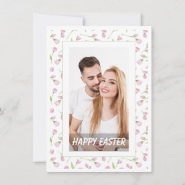 Elegant Watercolor Floral Photo Happy Easter  Julkort