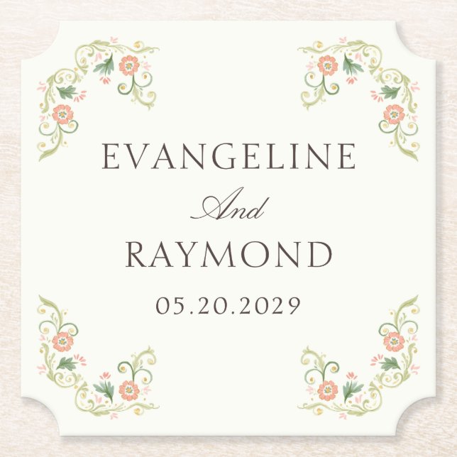 Elegant Watercolor Floral Rococo Wedding  Underlägg Papper (Framsida)