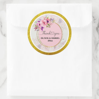 Elegant Watercolor Floral Thank You Wedding Runt Klistermärke