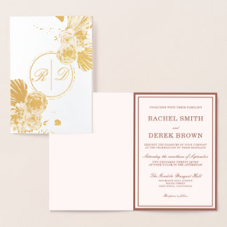 Elegant Watercolor Floral Wedding Foil Invitation Folierat Kort