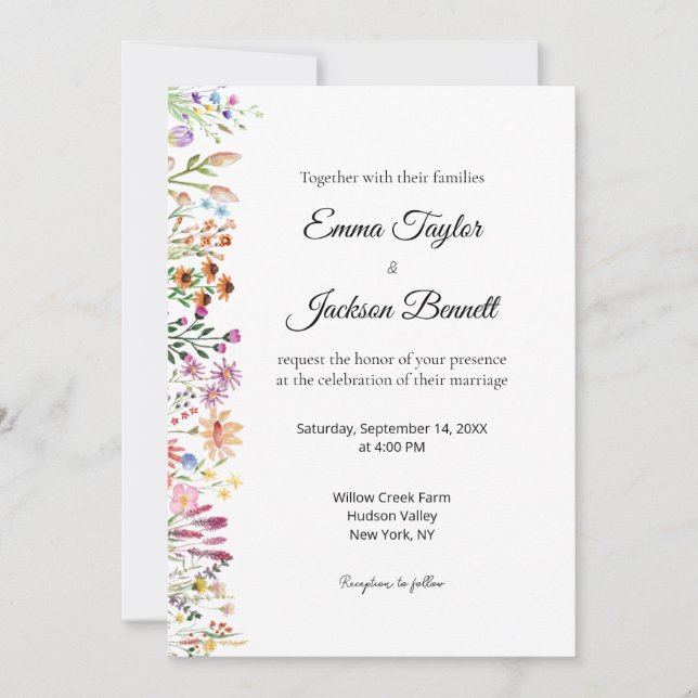 Elegant Watercolor Floral Wedding Invitation Inbjudningar (Framsida)