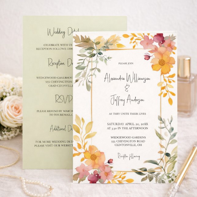 Elegant Watercolor Floral Wedding Invitation Inbjudningar (Skapare uppladdad)