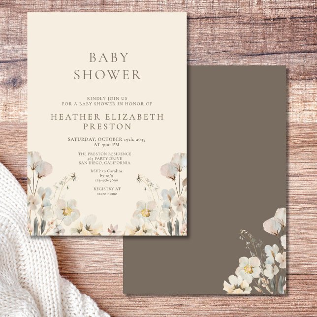 Elegant Watercolor Floral Wildflower Baby Shower  Inbjudningar (Skapare uppladdad)