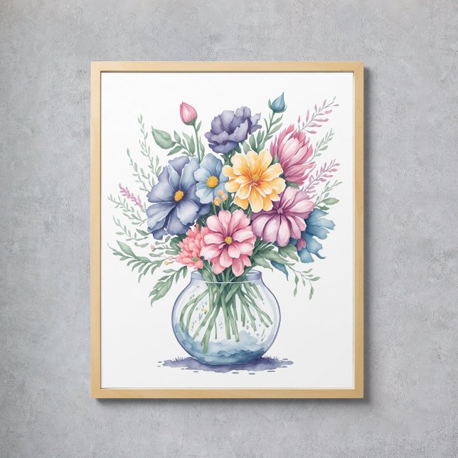 Elegant Watercolor Flower Bouquet Wildrows Art Poster (Elegant Watercolor Flower Bouquet Wildflowers Art Poster
)