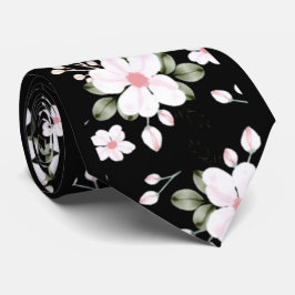 Elegant Watercolor Flowers Black och Vit ros Slips