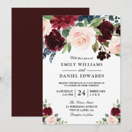 Elegant Watercolor Flowers Modern Bröllop Inbjudningar