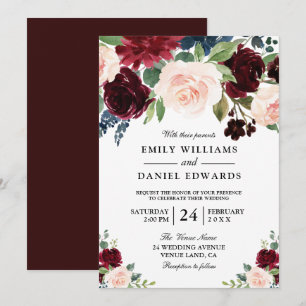 Elegant Watercolor Flowers Modern Bröllop Inbjudningar