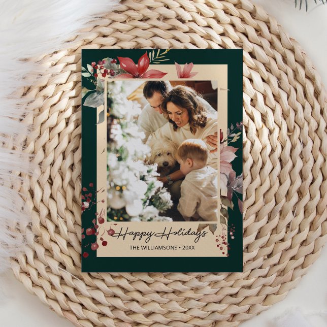 Elegant Watercolor Flowers Photo jul Card Julkort (Skapare uppladdad)