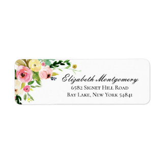 Elegant Watercolor Flowers Return-adressetikett Returadress Etikett