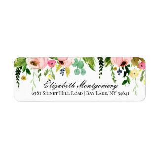 Elegant Watercolor Flowers Return-adressetikett Returadress Etikett