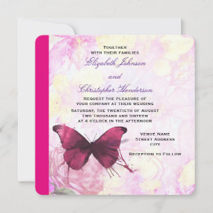 Elegant Watercolor Flowers with Butterfly Bröllop Inbjudningar