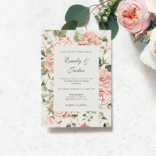 Elegant Watercolor Garden Rosa ros Bröllop Inbjudningar