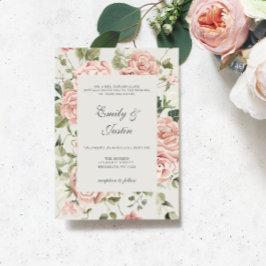 Elegant Watercolor  Garden Rosa ros Bröllop Inbjudningar