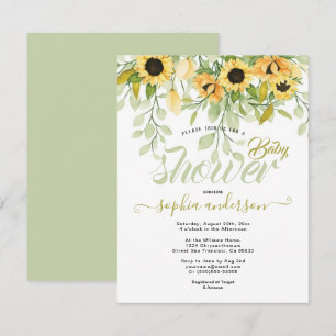 Elegant Watercolor Garden Sunwers Baby-dusch Inbjudningar