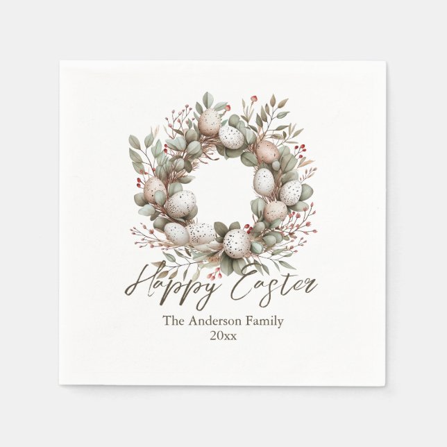 Elegant Watercolor Garland Eggs Påsk Pappersservett (Framsidan)