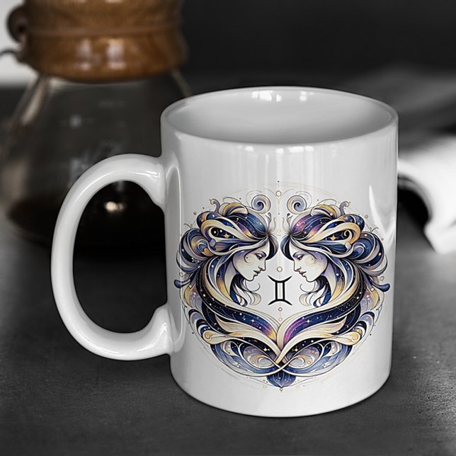 Elegant Watercolor Gemini Zodiac Anpassningsbar Mu Kaffemugg (Skapare uppladdad)