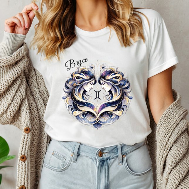 Elegant Watercolor Gemini Zodiac Anpassningsbar T Shirt (Skapare uppladdad)