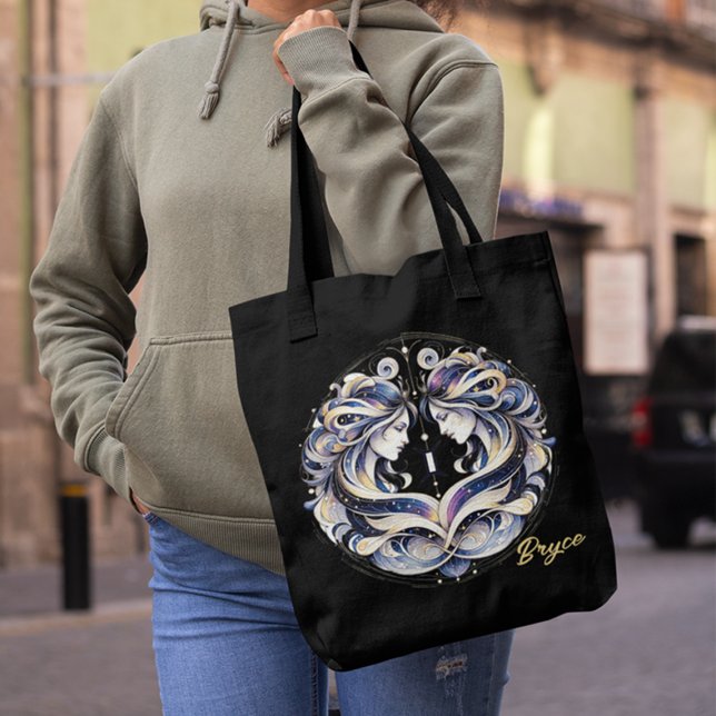 Elegant Watercolor Gemini Zodiac Black Tygkasse (Skapare uppladdad)