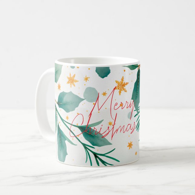 Elegant Watercolor God jul Kaffemugg (Framsida vänster)