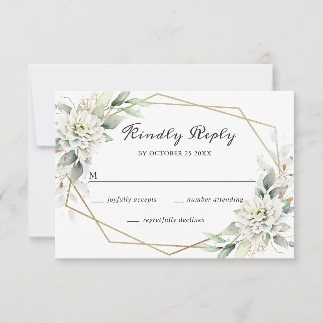 Elegant Watercolor Golden Grönt Foliage Bröllop OSA Kort (Framsida)