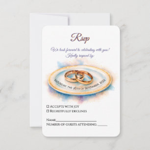 Elegant Watercolor Golden Ro Bröllop Ringar OSA Kort