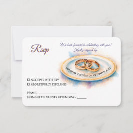 Elegant Watercolor Golden Ro Bröllop Ringar OSA Kort