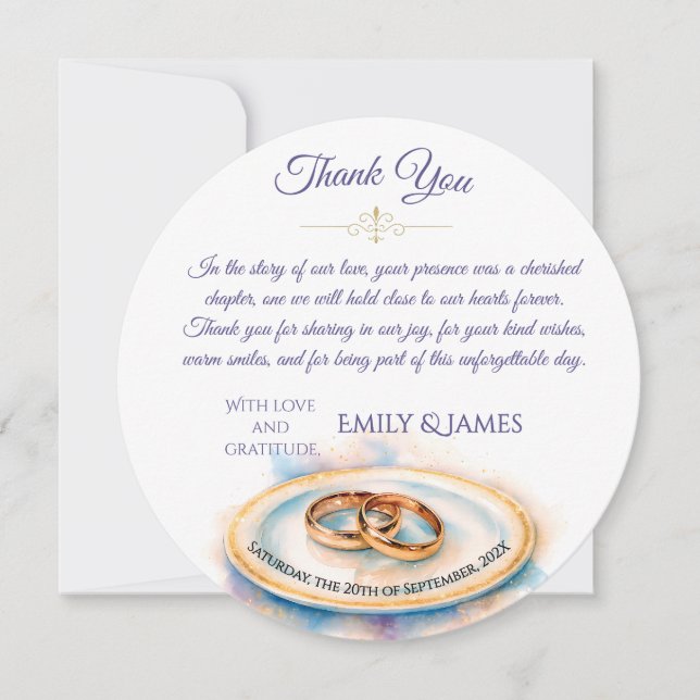 Elegant Watercolor Golden Ro Bröllop Ringar Spara Datumet (Framsida)