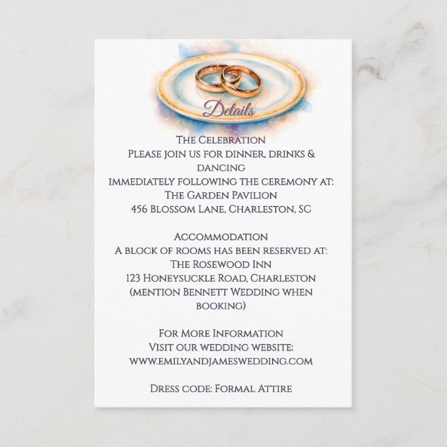 Elegant Watercolor Golden Ro Bröllop Ringar Tilläggskort (Framsida)
