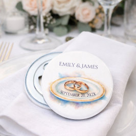 Elegant Watercolor Golden Rose Wedding Rings Flasköppnare